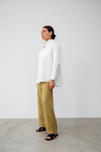 Sustainable Tencel Refibra wide leg pants side #color_amber-moss