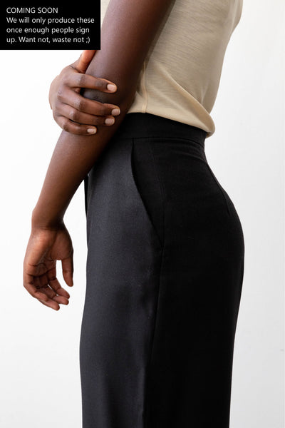 Sustainable Tencel Refibra wide leg pants black fabric details #color_black