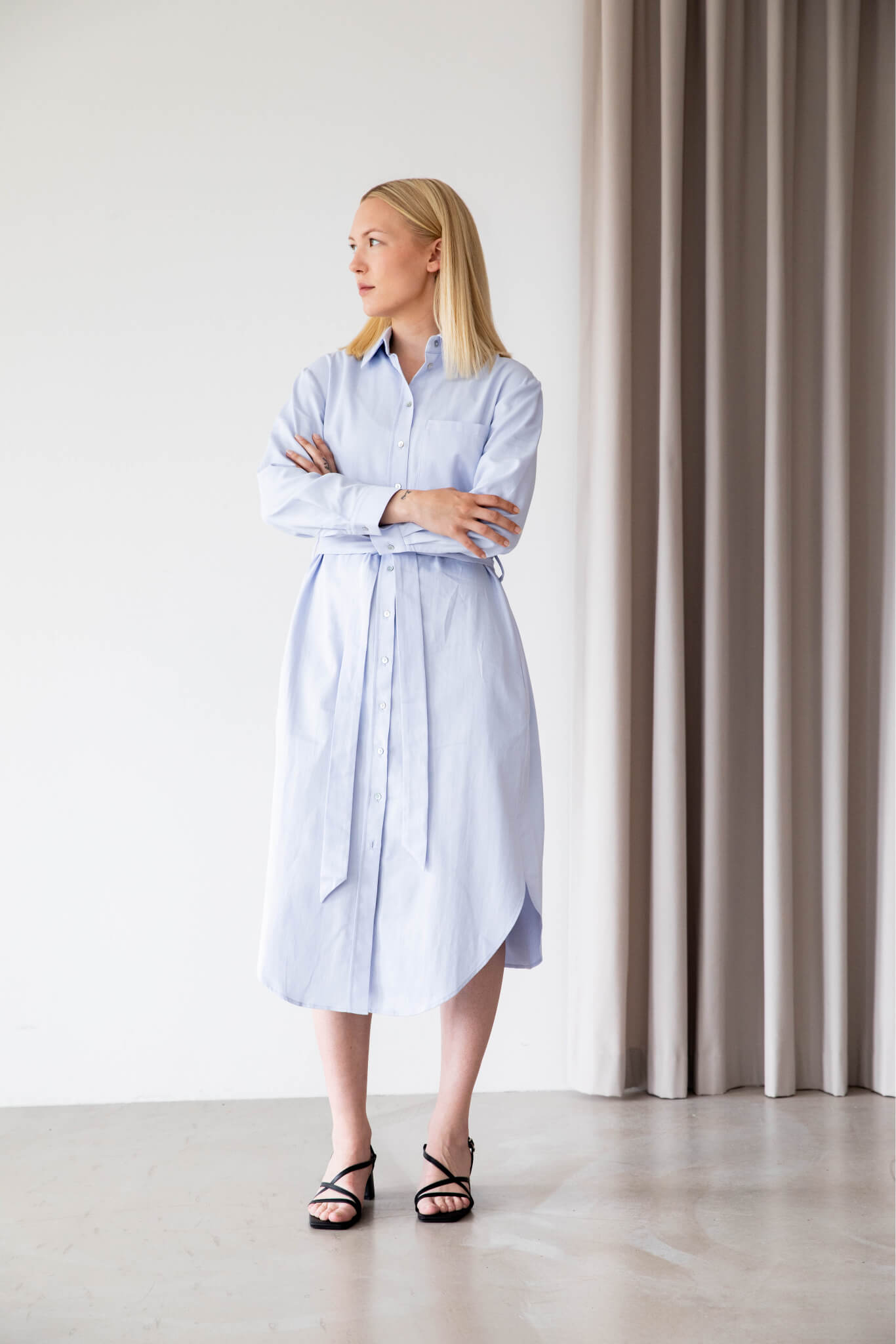 Midi shirt dress organic cotton front