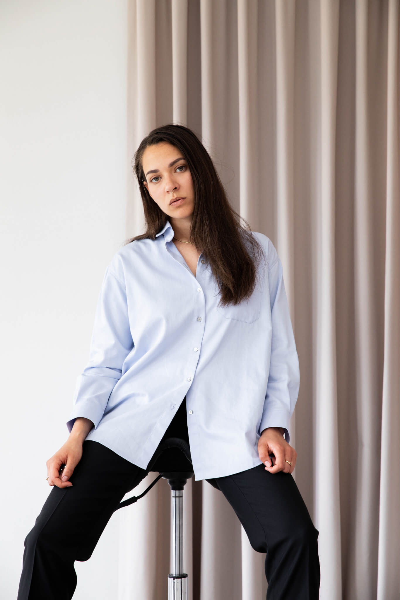 Oversized shirt organic cotton front #color_light-blue